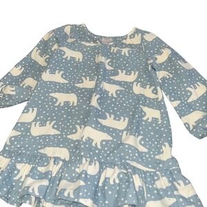 Hanna Andersson Polar Bear Flannel Dress Blue White Girls Size 4 100cm